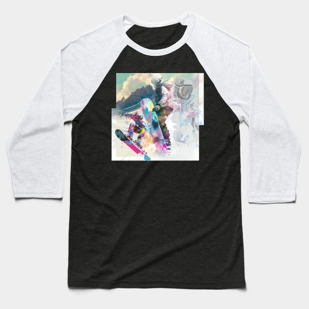 Snowboard art gift Baseball T-Shirt by Sticky T